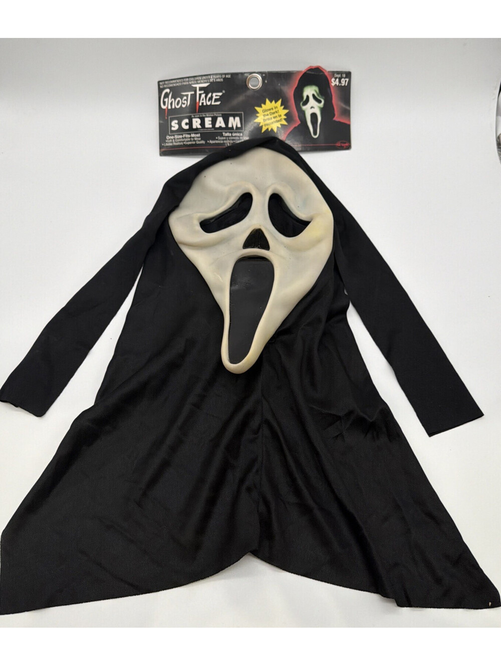 NWT Vintage 1997 Easter Unlimited Fun World DIV Ghost Face Scream Mask 9206 GLO